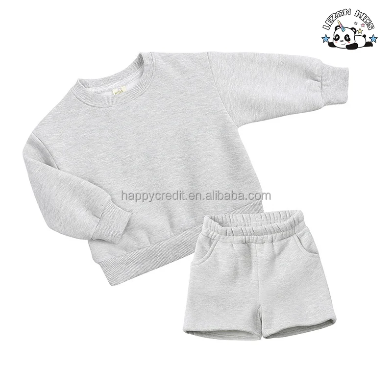 LEZONKIDS - Atacado Casual Luxo Personalizar logotipo Fleece Sweatsuit Shorts Conjunto de Roupas para Crianças Meninos e Meninas